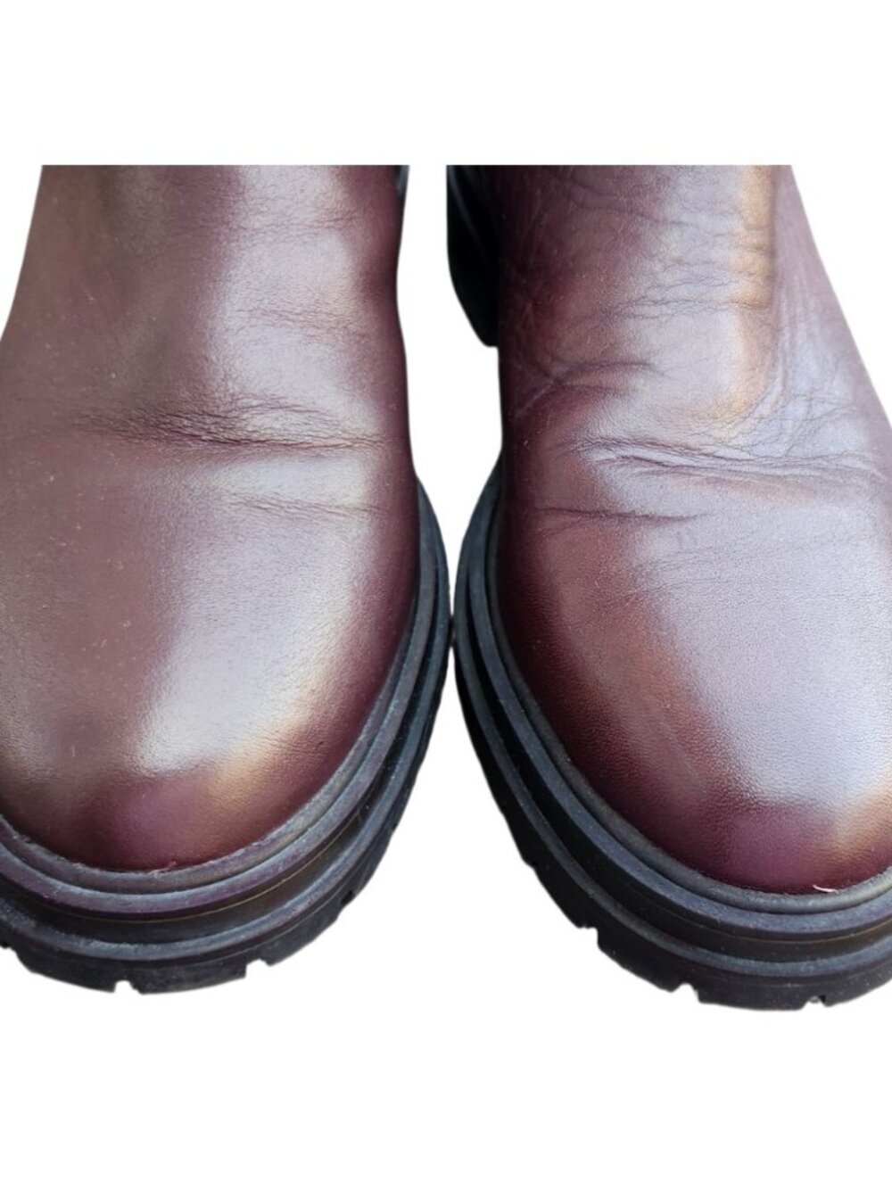 Madewell Leather Chelsea Boots Burgundy Lug Sole Pull On Women’s Size 9 - Picture 3 of 11